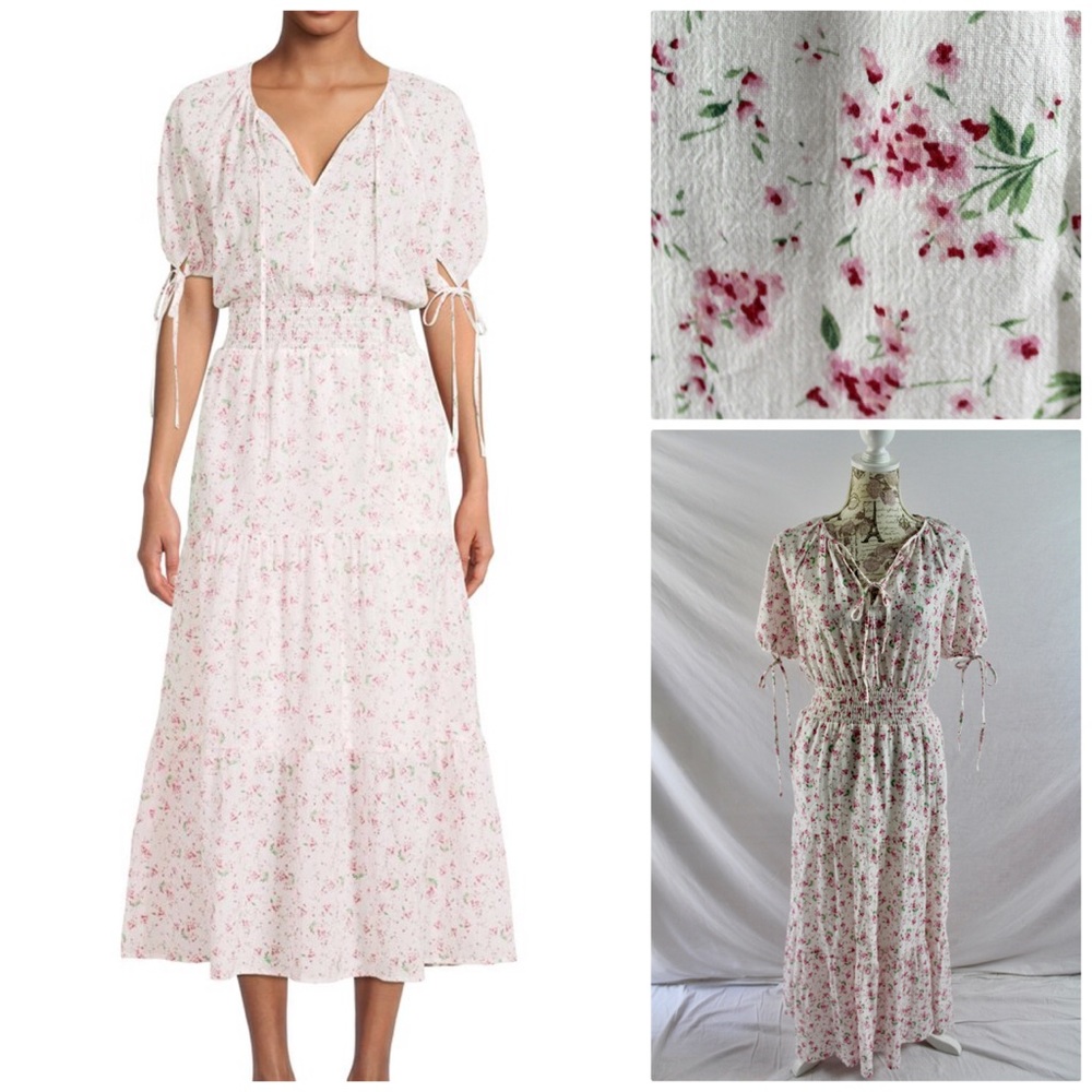 TheGet Floral Boho Peasant Cotton Maxi Dress S/M